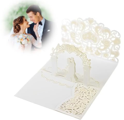 QOWIJEX 1 Stück Pop Up Karte Hochzeit Hochzeitskarte Brautpaar 3D mit Weiß Umschlag Hochzeitskarten für Standesamt & Kirchliche Trauung Romantische Glückwunschkarte zum Hochzeitstag