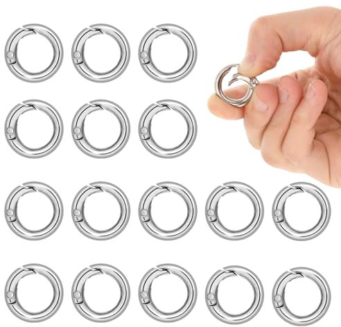 JJUNW 16 Stück Mini Karabiner Runde, Silber Metall Karabinerhaken Frühling O Ringe 20mm Karabinerhaken Druckknopf Clip Schlüsselbund Zubehör für Schlüsselanhänger Handwerk DIY Rucksack Anhänger