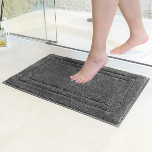 Decomira Badematte rutschfest | Als Badteppich Set kombinierbar | WC-Teppich Badezimmer-Teppich Bad-Vorleger waschbar | Duschvorleger waschbar Bad-Garnitur | Dunkelgrau - 40x60 cm