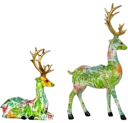 Wezalget Hirschfiguren, Rentier-Miniatur, sitzender Stehtisch, Rentier-Dekorationen, Kunstharz, Rentier, Tierhandwerk für Weihnachten, Zuhause, 2 Stück