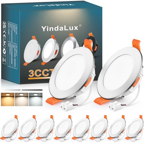 YindaLux LED Einbaustrahler 230V IP44, 5W Dimmbar Deckenspots, Ultra Flach Einbauleuchten 65-75mm, 3000K Warmweiß 4000K Neutralweiß 6000K Kaltweiß Chrom Einbauspots für Badezimmer Wohnzimmer 10er Set