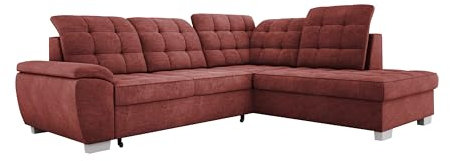 Stylvolles Freistehendes Ecksofa LOTTA In ASTI Stoff, Ideal Für Familien, Mit Praktischem Bettkasten Und Hochwertiger Verarbeitung, Maße 258x212cm, Anordnung auf der Rechten Seite Farbe: BURGUDE