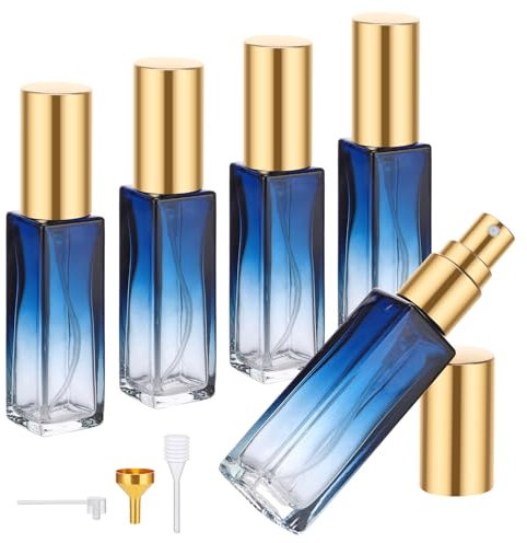 Segus Perfume Atomiser 10ml, 5 Pcs Travel Perfume Bottle, Glass Fragrance Spray Bottle, Empty Fragrance Dispenser, Portable Aftershave Atomiser, for Daily, Business Trips (Gradient Blue)