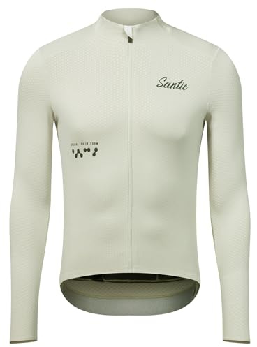 Santic Fahrradtrikot Herren Radtrikot Langarm Slim für Frühling Herbst Rennrad MTB Thermo Trikots Milchgrün XL