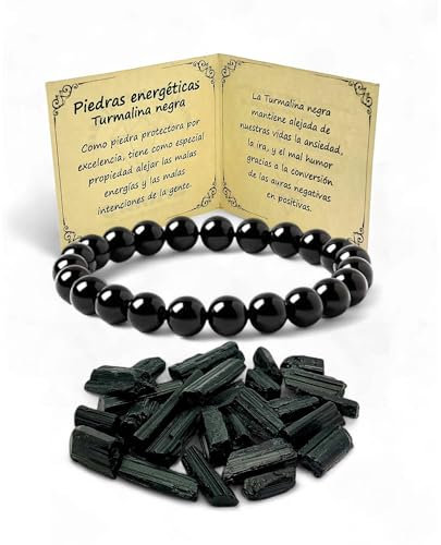 arana's® - Bracciale tormalina nera 8 mm - Filo elastico con perline a sfera - Pietre preziose energetiche per uomo e donna - Protezione delle onde elettromagnetiche - Respinge le cattive energie, 19