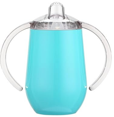 Stgbcst Botella de aprendizaje de acero inoxidable de 300 ml con asa, vaso educativo de dos capas, a prueba de fugas y hervidor, vaso para bebé con pico de pato (verde menta)