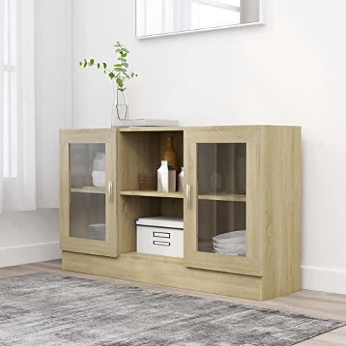 Myheimly Sideboard 2 Fächer 2 Türen Kommode Anrichte Beistellschrank Mehrzweckschrank Standschrank Schrank 120x30,5x70cm Holzwerkstoff Sonoma Eiche,Holzwerkstoff und Glas
