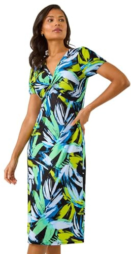 Roman Originals Maxi Dress for Women UK Ladies Twist Knot Front Empire Waist Summer Party Casual Holiday Bohemian Beach Cruise Evening Long Sleeveless V Neck Jersey