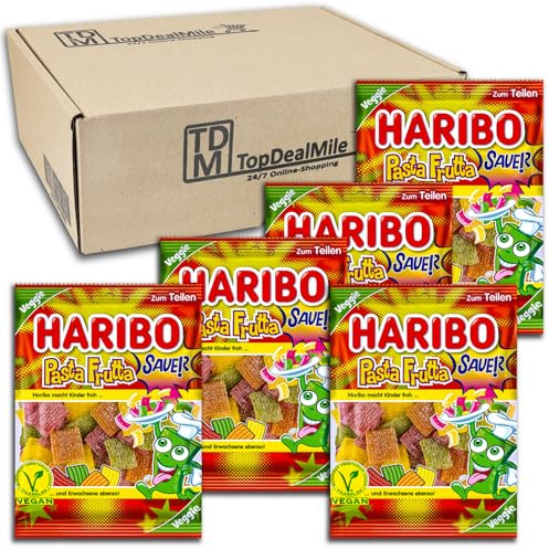 TopDealMile- Vorratspack für Haribo Haribo Pasta Frutta sauer vegan 5 x 160g Extra-saure Fruchtgummi-Bänder mit Fruchtgeschmack