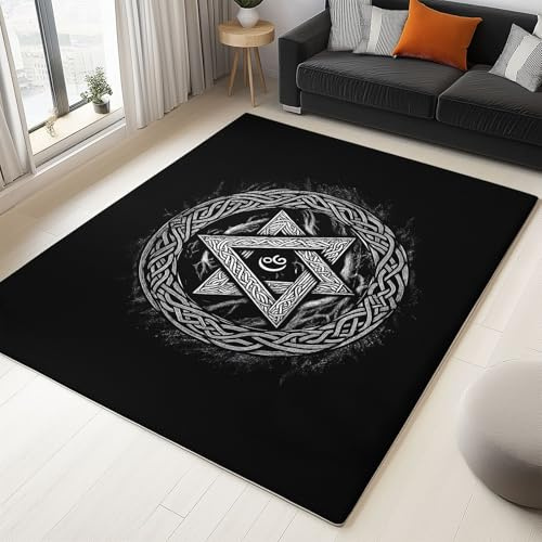 Generisch Teppich Wohnzimmer 120 x 180 cm Schwarz Wikinger-Runen 3D Teppich-Küche Jugendzimmer Esszimmer und Schlafzimmer Teppich Kurzflor Teppich Extra Weich Pflegeleicht