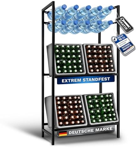 DEVIHOME Getränkekistenregal – Kippsicher & Extra Stabil | Metall Anthrazit | Mit Wandhalterung & Höhenverstellung | Für Keller, Küche & Garage (3 Kisten & 10 Flaschen)