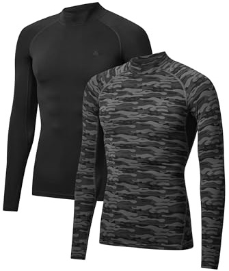 DANISH ENDURANCE Kompressions Shirt Herren, 2er Pack, Mehrfarbig (1x Schwarz, 1x Grau Camo), 2XL