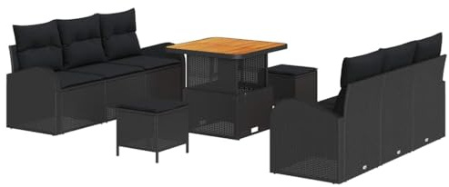 vidaXL 9-teiliges Gartensofa-Set mit Kissen in Schwarz, wetterfestes Rattan, modulares Möbel für entspannte Stunden auf Balkon und Terrasse. Modernes Lounge-Design.