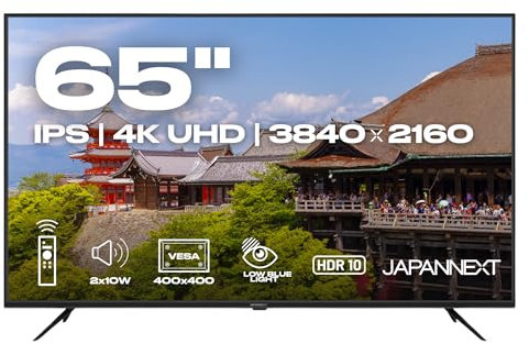 JapanNext Großformat Monitor 65 IPS 4K UHD (3840x2160) | Integrierte Lautsprecher (10W x2) | G-Sync/FreeSync | JN-IPS65U