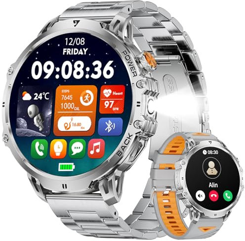 LIGE Reloj Inteligente Hombre Militar, 1.85 Smartwatch Hombre con/Llamada Bluetooth, 1000mAh/LED Linterna/100+Modos Deportivos/Monitor Sueño, IP68 Impermeable para Android iOS, Plata
