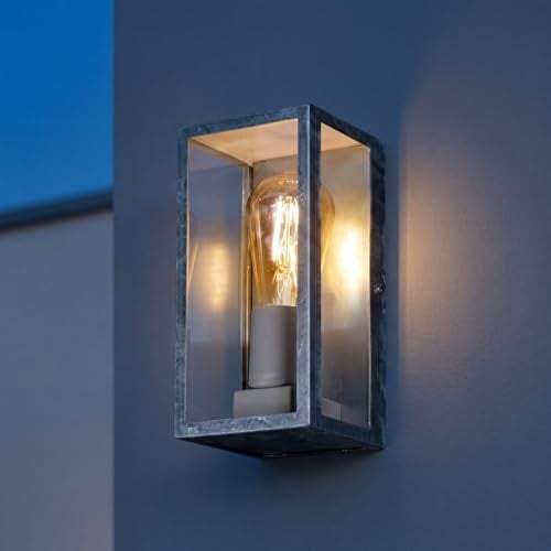 Licht-Erlebnisse Außenwandleuchte Vintage verzinkt Zink Aluminium wetterfest IP44 E27 H:23,5 cm Garten Balkon Eingang Fassadenlampe Industrie Außenleuchte Terrasse