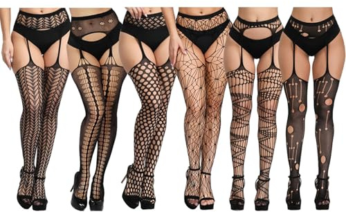 DRESHOW 6 Pares Mujeres Sexy Elástico Medias de Cintura Alta Medias de Rejilla de Calcetines Medias de Malla Pantimedias