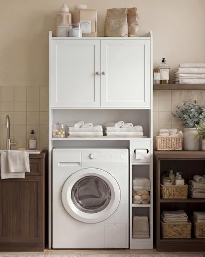 VASAGLE Meuble WC, Meuble pour Machine à Laver, 20 x 79,1 x 170 cm | Étagères Ajustables, Économie d’Espace, Adapté à la Plupart des Toilettes, Blanc Nuage, Collection SIREN BTS018W01V1
