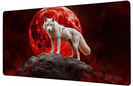 Gaming Mauspad Wolf XXL Mousepad 800x400 mm Schreibtischunterlage Rot Mauspad Groß Verbessert Präzision und Geschwindigkeit Mousepad rutschfeste Desk Mat, für Büro Gaming Studium Büro Zubehör D-781