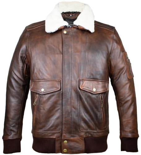 MDM Herren Motorrad Lederjacke im Fliegerstil, Fliegerjacke, Bomberjacke, Echtes Rindsnappa Leder, echtes Schaffell