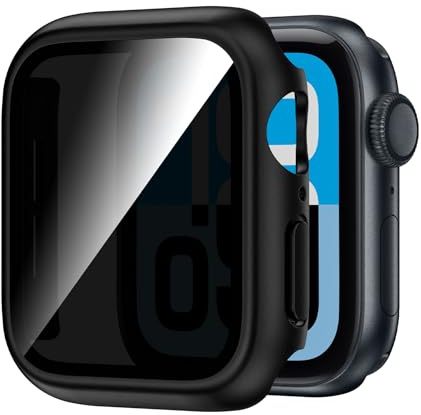 Kamita Privatsphäre Wasserdicht Hülle für Apple Watch Serie SE 3/SE 2/SE/6/5/4 44mm, Härte PC Bumper Case mit Anti-Spionage Hartglas Displayschutz, Stoßfest Schutz Gehäuse für iWatch 44 (Schwarz)