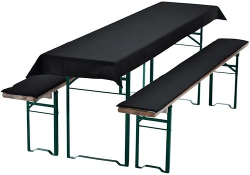 Waidmeister Bierbankauflagen Set 3 teilig - Auflagen für Bierzeltgarnitur - 1 Tischdecke 240x70 cm für Biertisch & 2 Bankauflagen gepolstert 220x25 - Farbe: Schwarz
