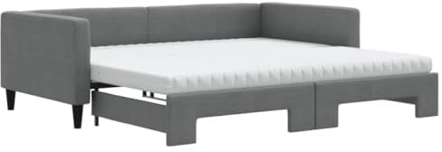 mtlskopl Ausziehbett 100x200 Dunkelgrau, 2 Matratzen, Holz-Metall-Gestell, Gästebett, platzsparend
