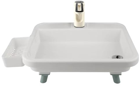 FytStycale Fregadero Multifuncional para Camping, Práctico Fregadero Portátil con Desagüe para Viajes en Autocaravana, Blanco