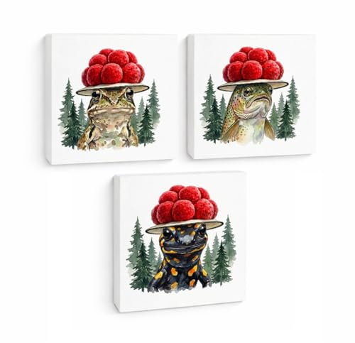 speecheese Schwarzwald Bollenhut - Gewässer Tier 3er Set Holzbilder in | 10x10 cm zum Stellen oder Aufhängen er 3er Set Lustige Holzwandbilder - ideales Wohn- und Tiermotiv