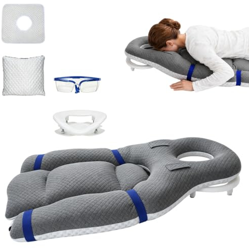 BUERPINKING Bauchschläferkissen mit Kopfloch, Face Down Recovery Pillow für Retina- & Augen-OP, Piercing Kissen mit Atemöffnung Weicher Flanell & Samtfüllung für Bauchlage (Grau)