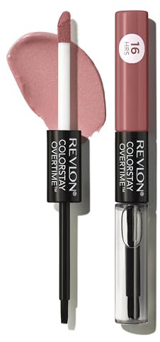 Revlon Liquid Lipstick with Clear Lip Gloss, ColorStay Face Makeup, Overtime Lipcolor, Dual Ended with Vitamin E in Nude, Eternally Tan (340), 0.07 Oz