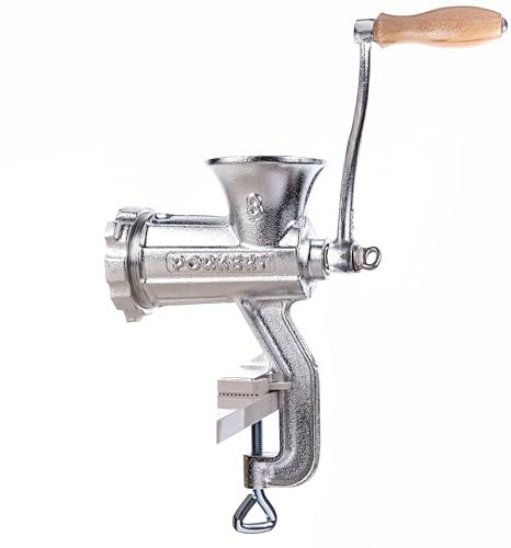 Porkert tritacarne manuale misura 8 in ghisa di alta qualità, per uso domestico, con coltello e disco Ø 4,5 mm