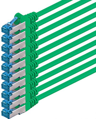1aTTack.de 1m - verde - 10 pezzi - Rete Cavi Cat6a S-FTP CAT 6a doppia schermatura - certificato GHMT PIMF 500MHz / 7 CU rame non contiene alogeni compatibile con CAT5e CAT6 CAT7 CAT8 10000 Mbit/s