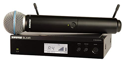 Shure BLX24R/B58 UHF - Sistema microfono wireless per chiesa, karaoke, canto – 14 ore di durata della batteria, portata 100 m | BETA 58A, microfono palmare canale, ricevitore per montaggio rack a