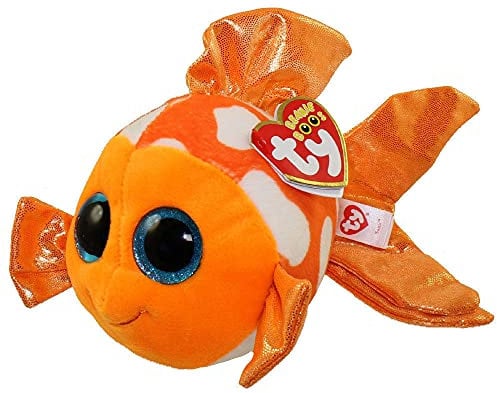 Carletto Ty 37176 Sami Orange Fish Ty 37176-Sami mit Glitzeraugen, Beanie Boo's Clownfisch, 15 cm, Black/White