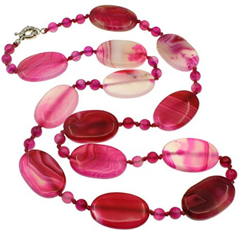 Treasure Bay FAB Women's Gemstone Necklace Chain With Spring Ring Clasp Presented in a Beautiful Jewellery Gift Box (Pink Rose agate)