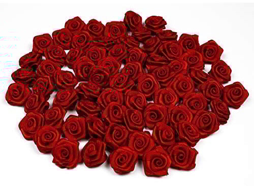 Creativery Satinrosen 2cm 20 Stück zum Basteln Dekorieren Verzieren - Farbauswahl - kleine Deko Rosen aus Stoff - Hochzeit Tischdeko Geschenkverpackung Scrapbooking Handarbeit Dekoideen Rot