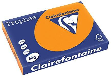Clairefontaine 2880C - Ries Druckerpapier / Kopierpapier Trophee, intensive Farben, DIN A3, 80g, 500 Blatt, Neon Orange, 1 Ries