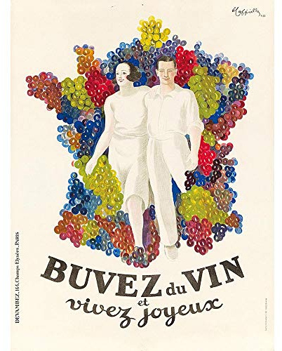Wee Blue Coo Advert Drink Alcohol Wine Live Happy Grape Map France Art Print Poster Wall Decor Kunstdruck Poster Wand-Dekor-12X16 Zoll