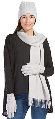 Fishers Finery Damen-Mütze, Handschuh und Schal, 100% Kaschmir, 3-teiliges Set, mit exquisiter Box. - Beige - Eine Größe passt meistens