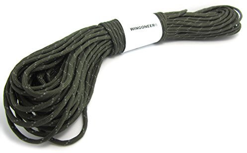 WINGONEER réfléchissant Corde Parachute 100 FT 7 Noyau 550 Paracorde Nylon Strand Paracord Camping 30 Mètre (Vert)