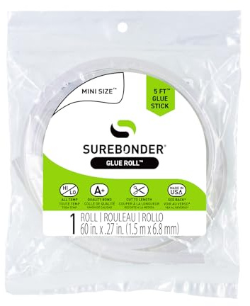 Surebonder Mini Hot Glue Stick Roll, 60 (5 Feet), 5/16 Diameter - Long Glue Stick, Uninterrupted Gluing, All Purpose for Crafting and DIY, Clear