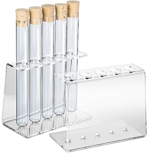 Tuuters Acryl Reagenzglasständer mit Reagenzglas, Reagenzglashalter, Gewürzregal, inklusive Natur-Korken (5-Loch Ø20mm + Glas)