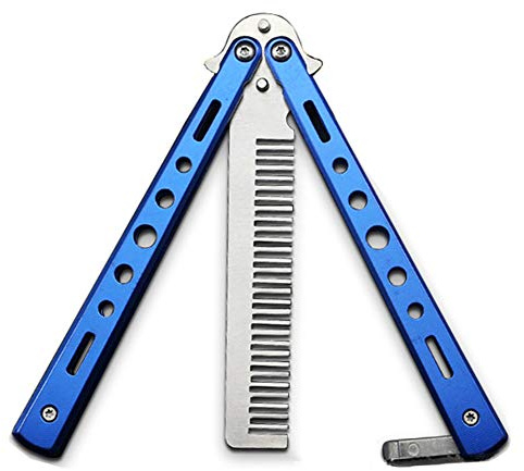 TRUEGOOD Butterfly Knife Trainning Practice Comb Unsharpened Blade (Blue-Comb)