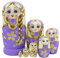 Set von 7 Zopf Mädchen Stapeln Spielzeug Russischen Puppe Handgefertigt Spielzeug aus Holz für Kinder Kinderzimmer Decor (Lila)