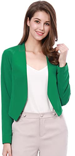 Allegra K Women's Collarless Work Office Business Casual Cropped Blazer Jacket Green M-12