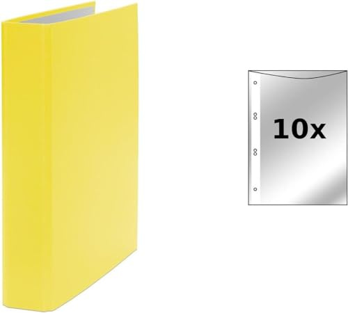 Ringbuch / DIN A5 / 4-Ring Ordner / Farbe: gelb + 10 Prospekthüllen