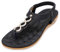 Amissz Damen Sandalen Frauen Bohemian Strass Sandals PU Leder Elastischen Strand Schuhe Zehentrenner Schwarz D 38 EU