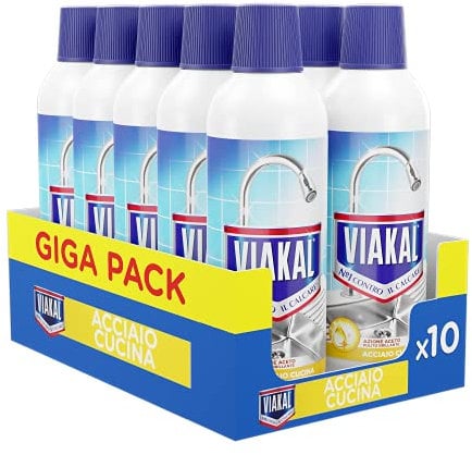 Viakal Anticalcare Detersivo Liquido per Cucina, 10 Confezioni (10 x 515 ml), Adatto per Acciaio, Rimuove Sporco e Batteri, Azione Totale Sul Calcare, Brillantezza Duratura, Maxi Formato