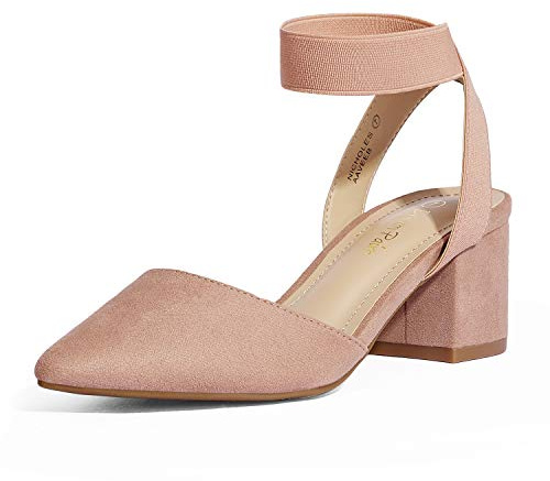 DREAM PAIRS Womens Low Mid Block Heels Mary Jane Ladies Ankle Strap Court Shoes Sandals,Size 7.5,Blush/Suede,NICHOLES